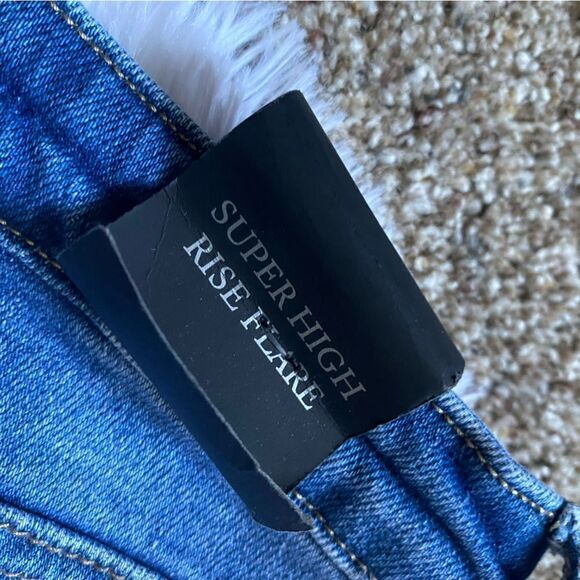 Nina Rossi Jeans Super High Rise Flare Long New Distressed Women’s Size 5 - Picture 9 of 11